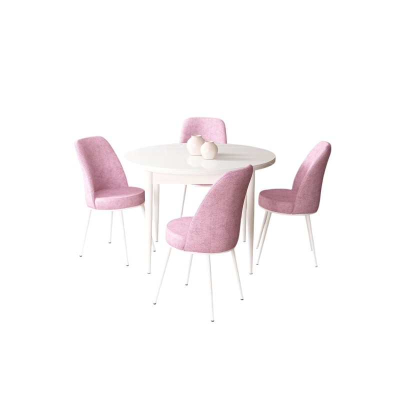 Dining Table & Chairs Set (5 Pieces) Tor - White, Pink White
Pink