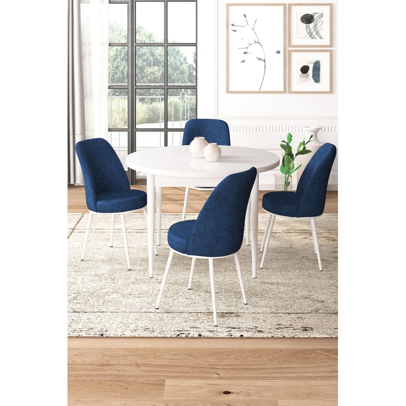 Dining Table & Chairs Set (5 Pieces) Tor - White, Navy Blue White
Navy Blue