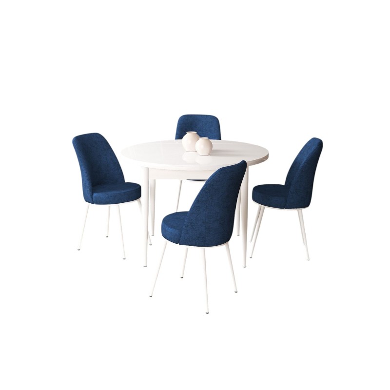 Dining Table & Chairs Set (5 Pieces) Tor - White, Navy Blue White
Navy Blue