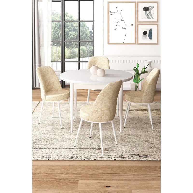 Dining Table & Chairs Set (5 Pieces) Tor - White, Cream White
Cream