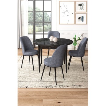 Dining Table & Chairs Set (5 Pieces) Tor - Black Marble, Fume Black Marble
Fume