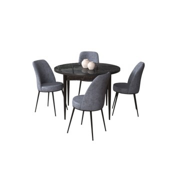 Dining Table & Chairs Set (5 Pieces) Tor - Black Marble, Fume Black Marble
Fume