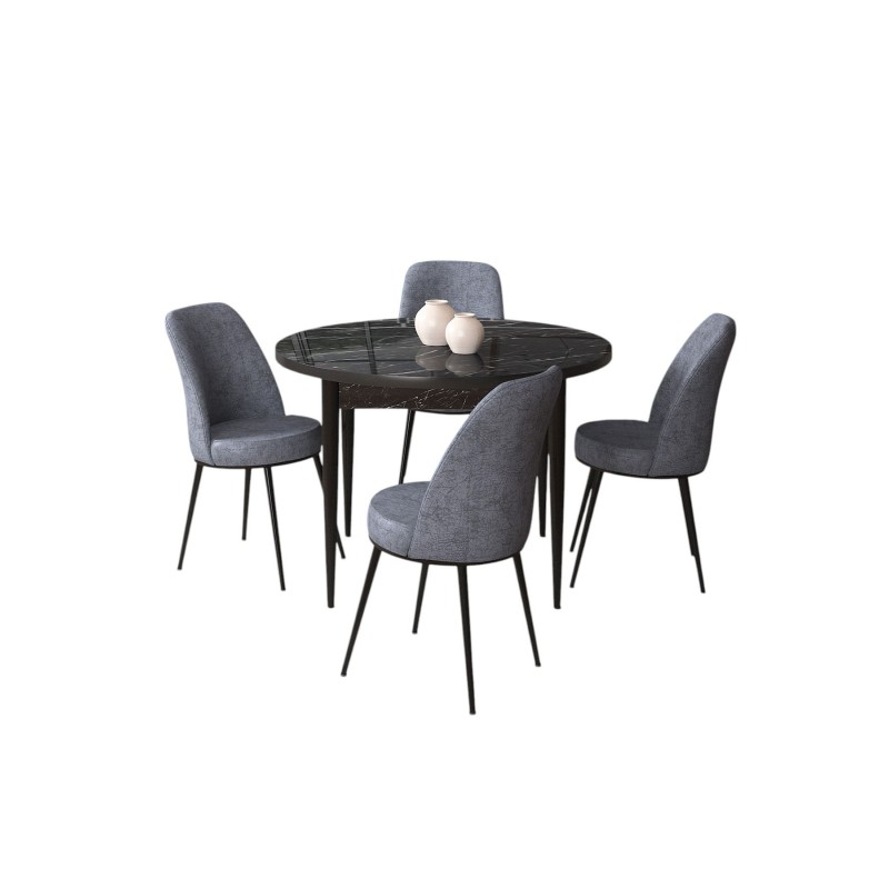 Dining Table & Chairs Set (5 Pieces) Tor - Black Marble, Fume Black Marble
Fume