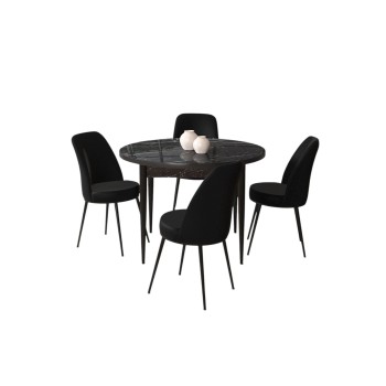 Dining Table & Chairs Set (5 Pieces) Tor - Black Marble, Black Black Marble
Black