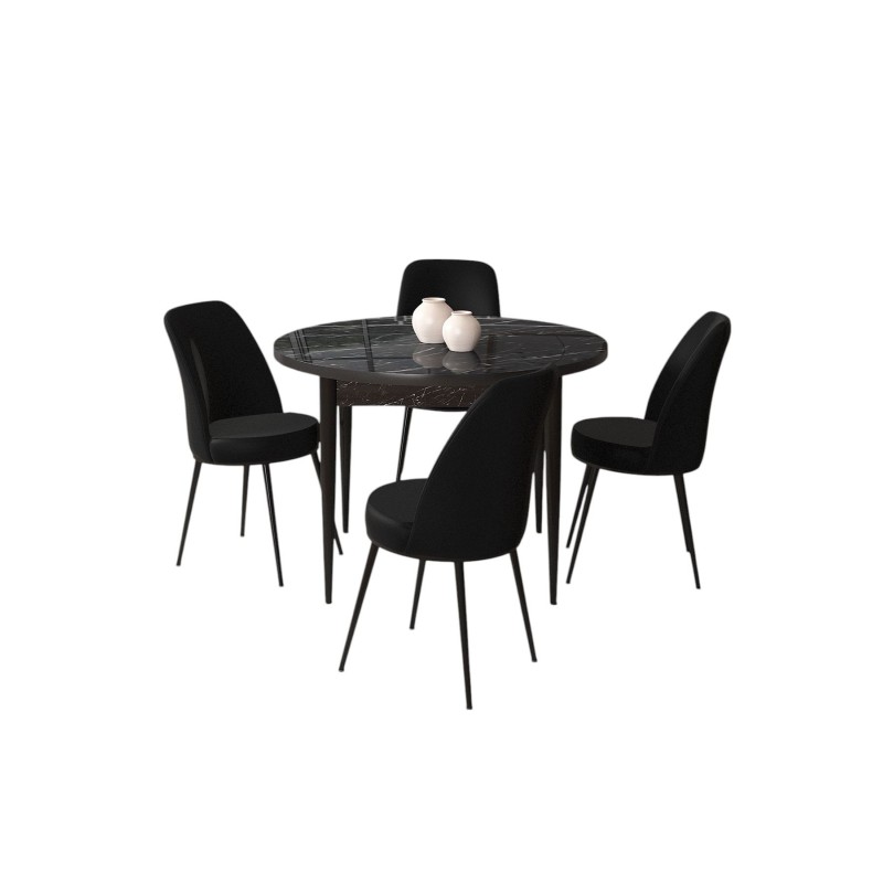 Dining Table & Chairs Set (5 Pieces) Tor - Black Marble, Black Black Marble
Black