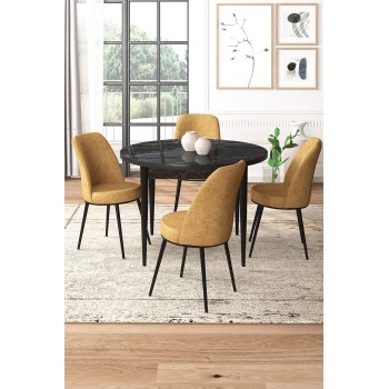 Dining Table & Chairs Set (5 Pieces) Tor - Black Marble, Cappuccino Black Marble
Cappuccino