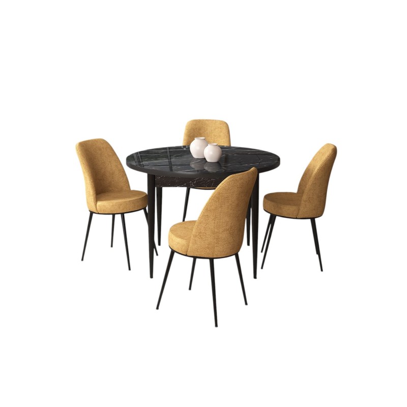 Dining Table & Chairs Set (5 Pieces) Tor - Black Marble, Cappuccino Black Marble
Cappuccino
