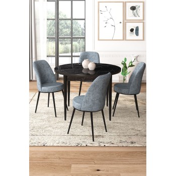 Dining Table & Chairs Set (5 Pieces) Tor - Black Marble, Grey Black Marble
Grey