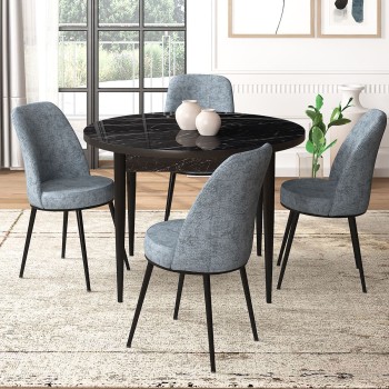 Dining Table & Chairs Set (5 Pieces) Tor - Black Marble, Grey Black Marble
Grey