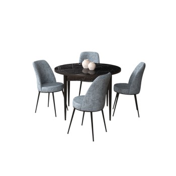 Dining Table & Chairs Set (5 Pieces) Tor - Black Marble, Grey Black Marble
Grey