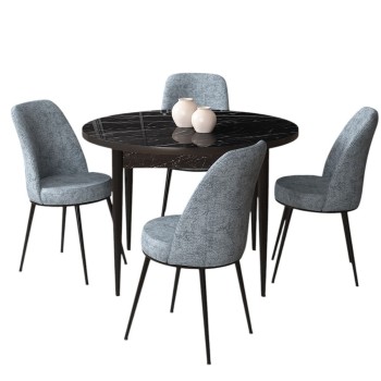 Dining Table & Chairs Set (5 Pieces) Tor - Black Marble, Grey Black Marble
Grey