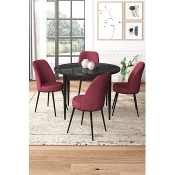 Dining Table & Chairs Set (5 Pieces) Tor - Black Marble, Burgundy Black Marble
Burgundy