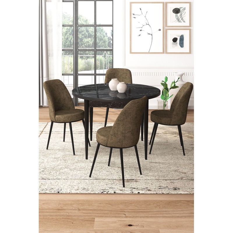 Dining Table & Chairs Set (5 Pieces) Tor - Black Marble, Brown Black Marble
Brown