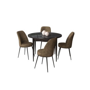 Dining Table & Chairs Set (5 Pieces) Tor - Black Marble, Brown Black Marble
Brown