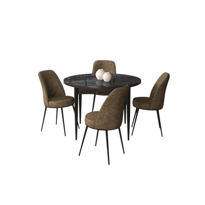 Dining Table & Chairs Set (5 Pieces) Tor - Black Marble, Brown Black Marble
Brown