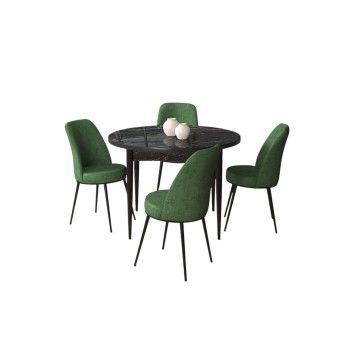 Dining Table & Chairs Set (5 Pieces) Tor - Black Marble, Khaki Black Marble
Khaki