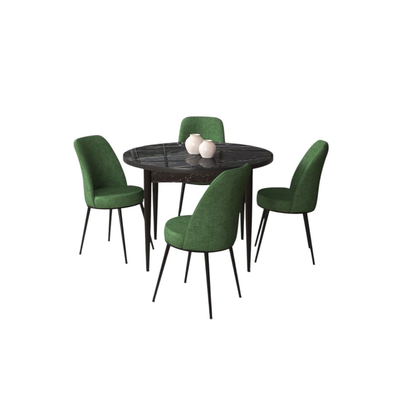 Dining Table & Chairs Set (5 Pieces) Tor - Black Marble, Khaki Black Marble
Khaki
