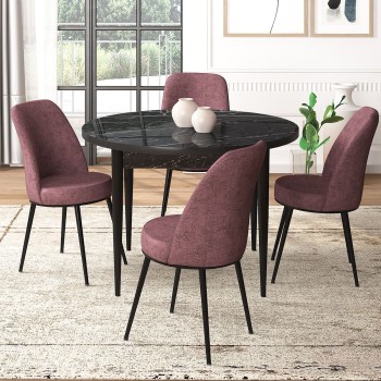 Dining Table & Chairs Set (5 Pieces) Tor - Black Marble, Dusty Rose Black Marble
Dusty Rose