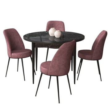 Dining Table & Chairs Set (5 Pieces) Tor - Black Marble, Dusty Rose Black Marble
Dusty Rose