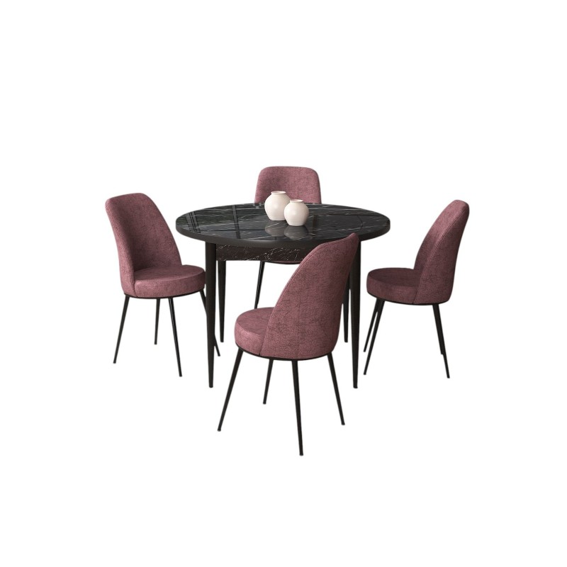 Dining Table & Chairs Set (5 Pieces) Tor - Black Marble, Dusty Rose Black Marble
Dusty Rose