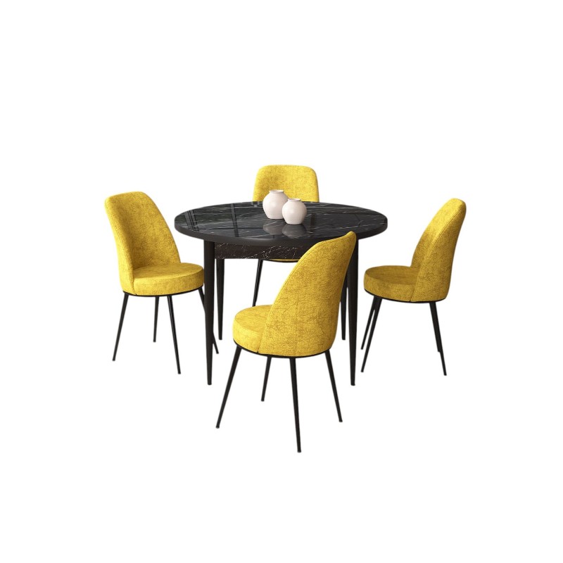Dining Table & Chairs Set (5 Pieces) Tor - Black Marble, Mustard Black Marble
Mustard
