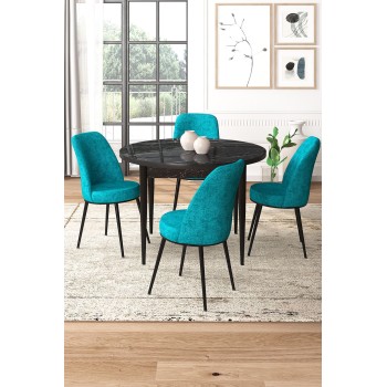 Dining Table & Chairs Set (5 Pieces) Tor - Black Marble, Turquoise Black Marble
Turquoise