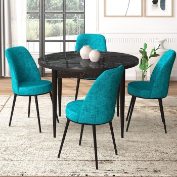 Dining Table & Chairs Set (5 Pieces) Tor - Black Marble, Turquoise Black Marble
Turquoise