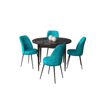 Dining Table & Chairs Set (5 Pieces) Tor - Black Marble, Turquoise Black Marble
Turquoise