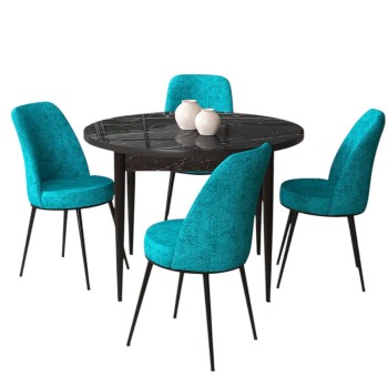 Dining Table & Chairs Set (5 Pieces) Tor - Black Marble, Turquoise Black Marble
Turquoise