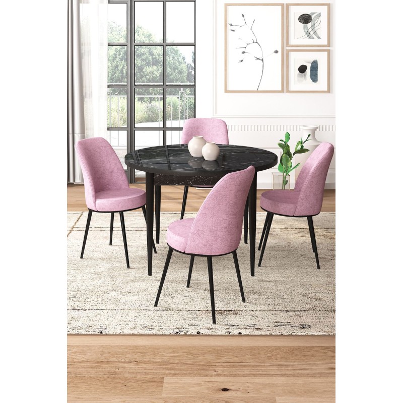 Dining Table & Chairs Set (5 Pieces) Tor - Black Marble, Pink Black Marble
Pink