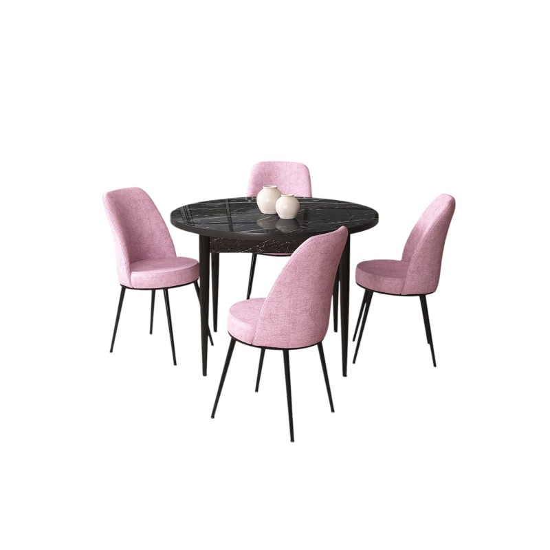 Dining Table & Chairs Set (5 Pieces) Tor - Black Marble, Pink Black Marble
Pink