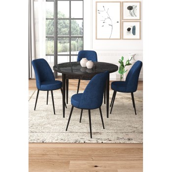 Dining Table & Chairs Set (5 Pieces) Tor - Black Marble, Navy Blue Black Marble
Navy Blue