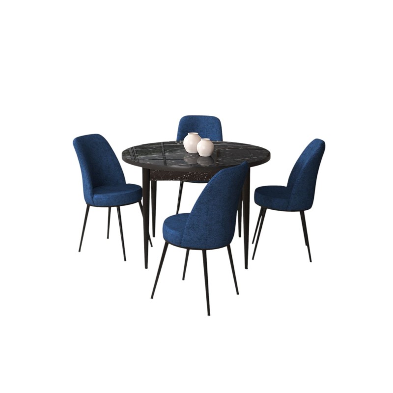 Dining Table & Chairs Set (5 Pieces) Tor - Black Marble, Navy Blue Black Marble
Navy Blue