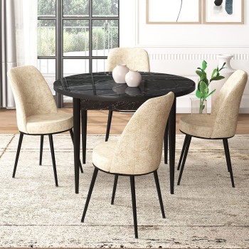 Dining Table & Chairs Set (5 Pieces) Tor - Black Marble, Cream Black Marble
Cream
