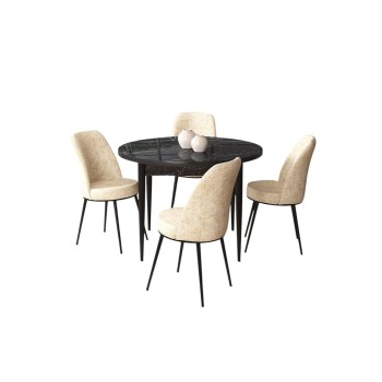 Dining Table & Chairs Set (5 Pieces) Tor - Black Marble, Cream Black Marble
Cream