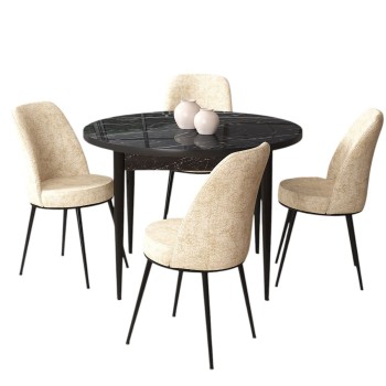 Dining Table & Chairs Set (5 Pieces) Tor - Black Marble, Cream Black Marble
Cream