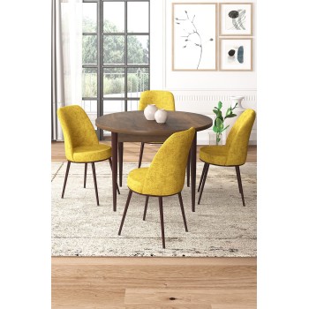 Dining Table & Chairs Set (5 Pieces) Tor - Baroque, Mustard Baroque
Mustard