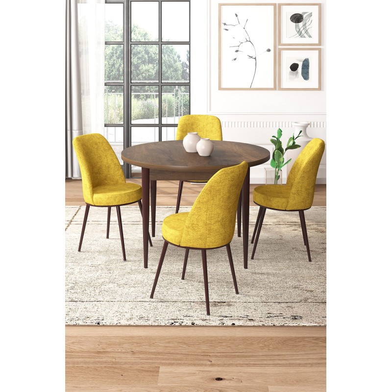 Dining Table & Chairs Set (5 Pieces) Tor - Baroque, Mustard Baroque
Mustard