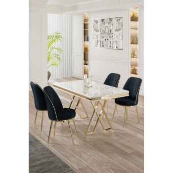 Dining Table & Chairs Set (5 Pieces) Vals - White, Gold, Anthracite White
Gold
Anthracite