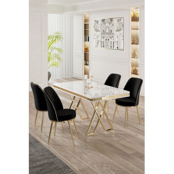 Dining Table & Chairs Set (5 Pieces) Vals - White, Gold, Black White
Gold
Black