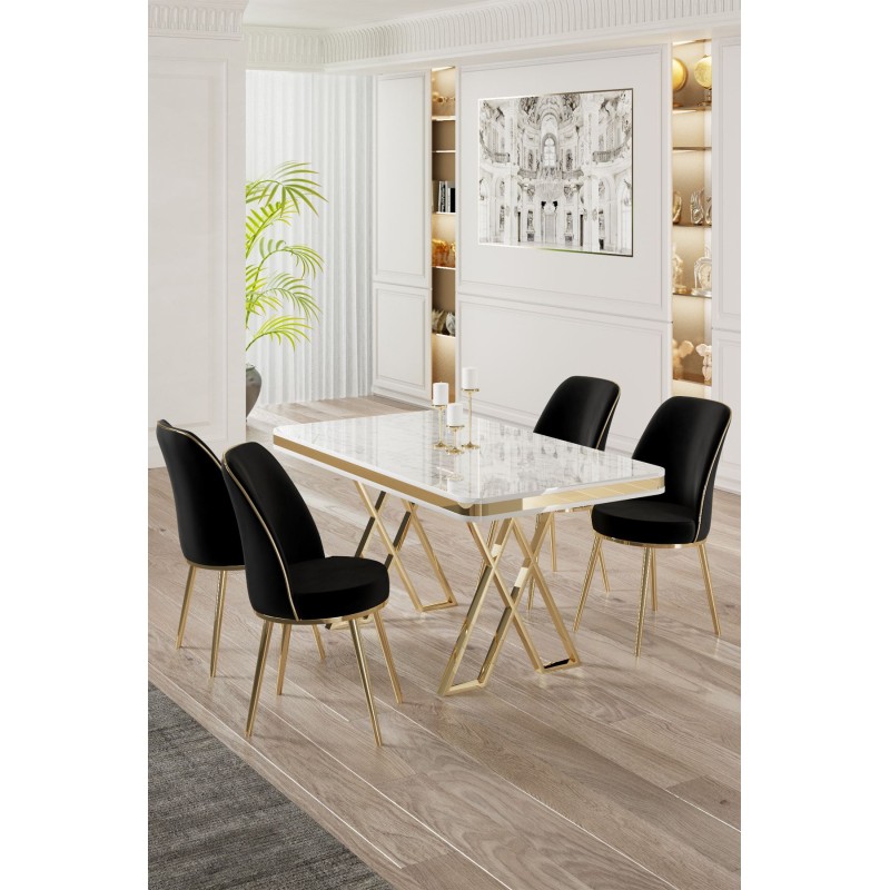 Dining Table & Chairs Set (5 Pieces) Vals - White, Gold, Black White
Gold
Black