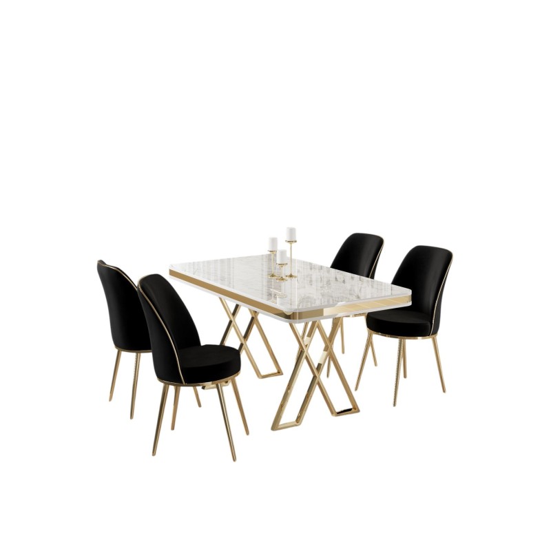 Dining Table & Chairs Set (5 Pieces) Vals - White, Gold, Black White
Gold
Black
