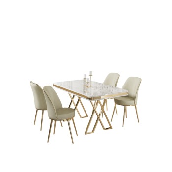 Dining Table & Chairs Set (5 Pieces) Vals - White, Gold, Cream White
Gold
Cream