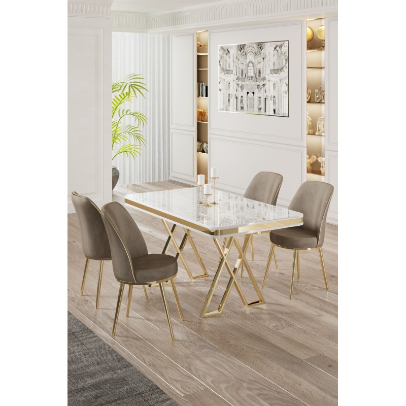 Dining Table & Chairs Set (5 Pieces) Vals - White, Gold, Cappuccino White
Gold
Cappucino