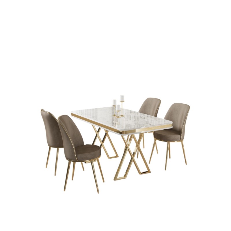 Dining Table & Chairs Set (5 Pieces) Vals - White, Gold, Cappuccino White
Gold
Cappucino