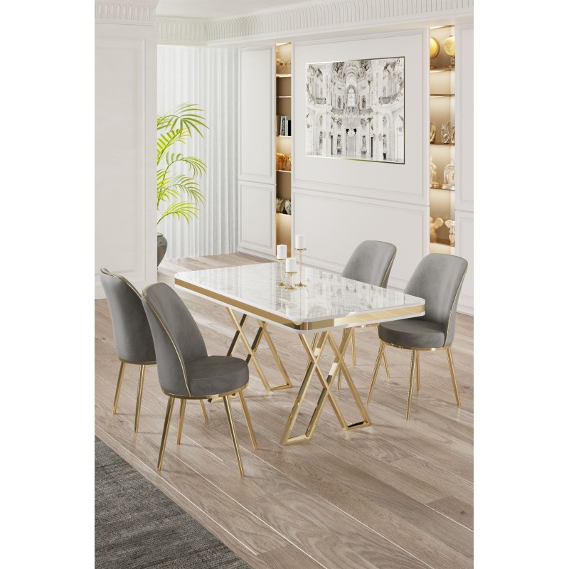 Dining Table & Chairs Set (5 Pieces) Vals - White, Gold, Grey White
Gold
Grey