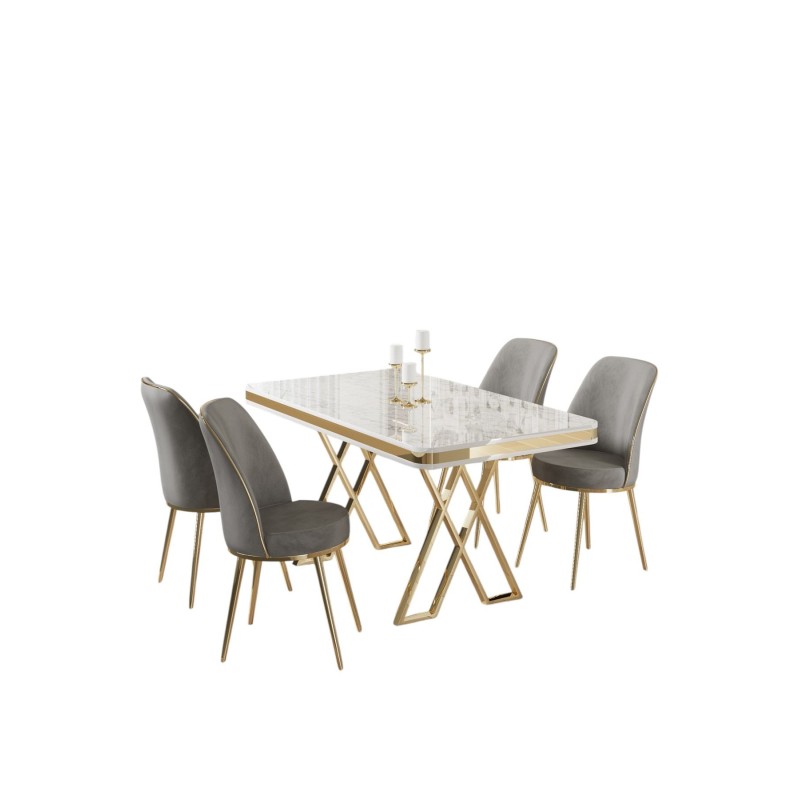 Dining Table & Chairs Set (5 Pieces) Vals - White, Gold, Grey White
Gold
Grey