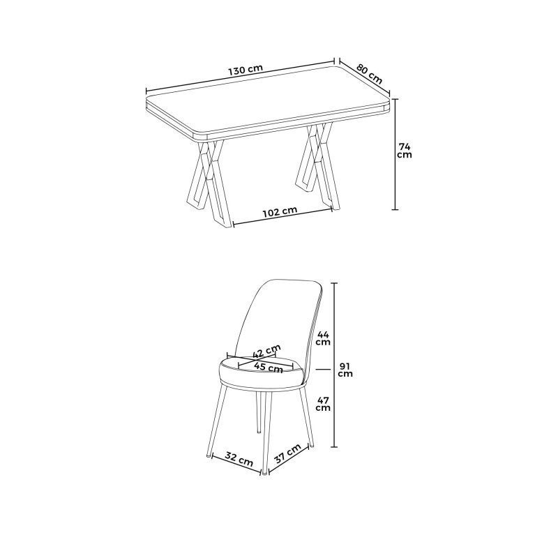 Dining Table & Chairs Set (5 Pieces) Vals - White, Gold, Grey White
Gold
Grey