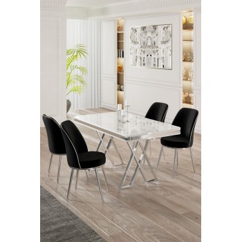 Dining Table & Chairs Set (5 Pieces) Vals - White, Chrome, Black White
Chrome
Black