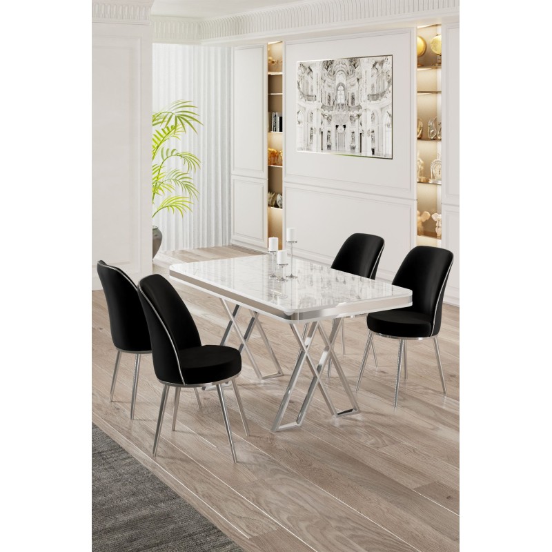Dining Table & Chairs Set (5 Pieces) Vals - White, Chrome, Black White
Chrome
Black